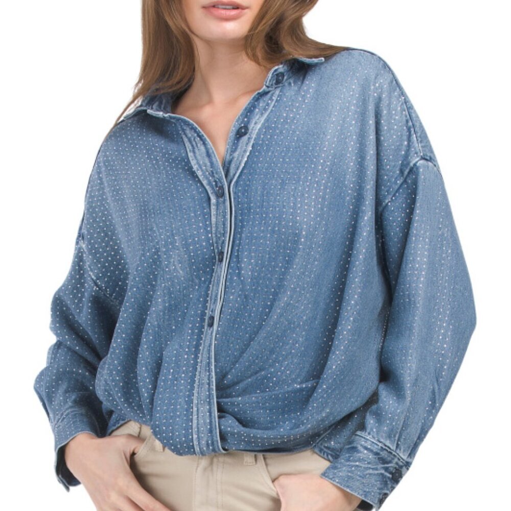 Young Fabulous and Broke Rhinestone Twist Front Blouse